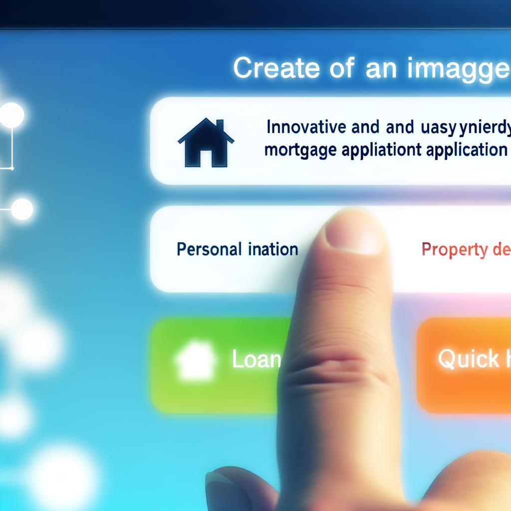 Create an image of an innovative and user-friendly digital mortgage application interface. The design should be seamless, with easy to understand tabs for various stages of the application process such as personal information, property details, and loan details. It could include interactive elements, data visualization for loan comparison, and quick help options for a smoother user experience.